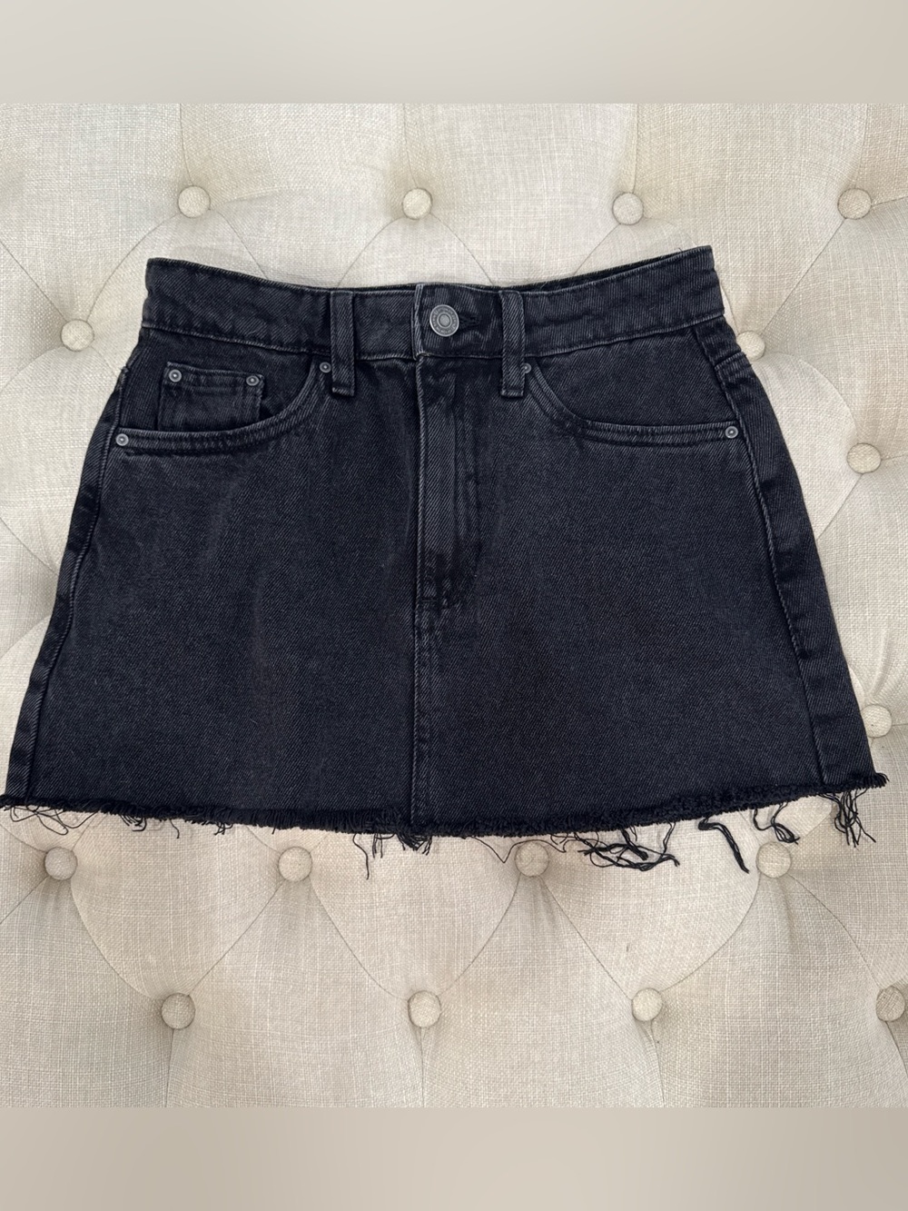 Cotton On Black Denim Mini Skirt with Frayed Hem